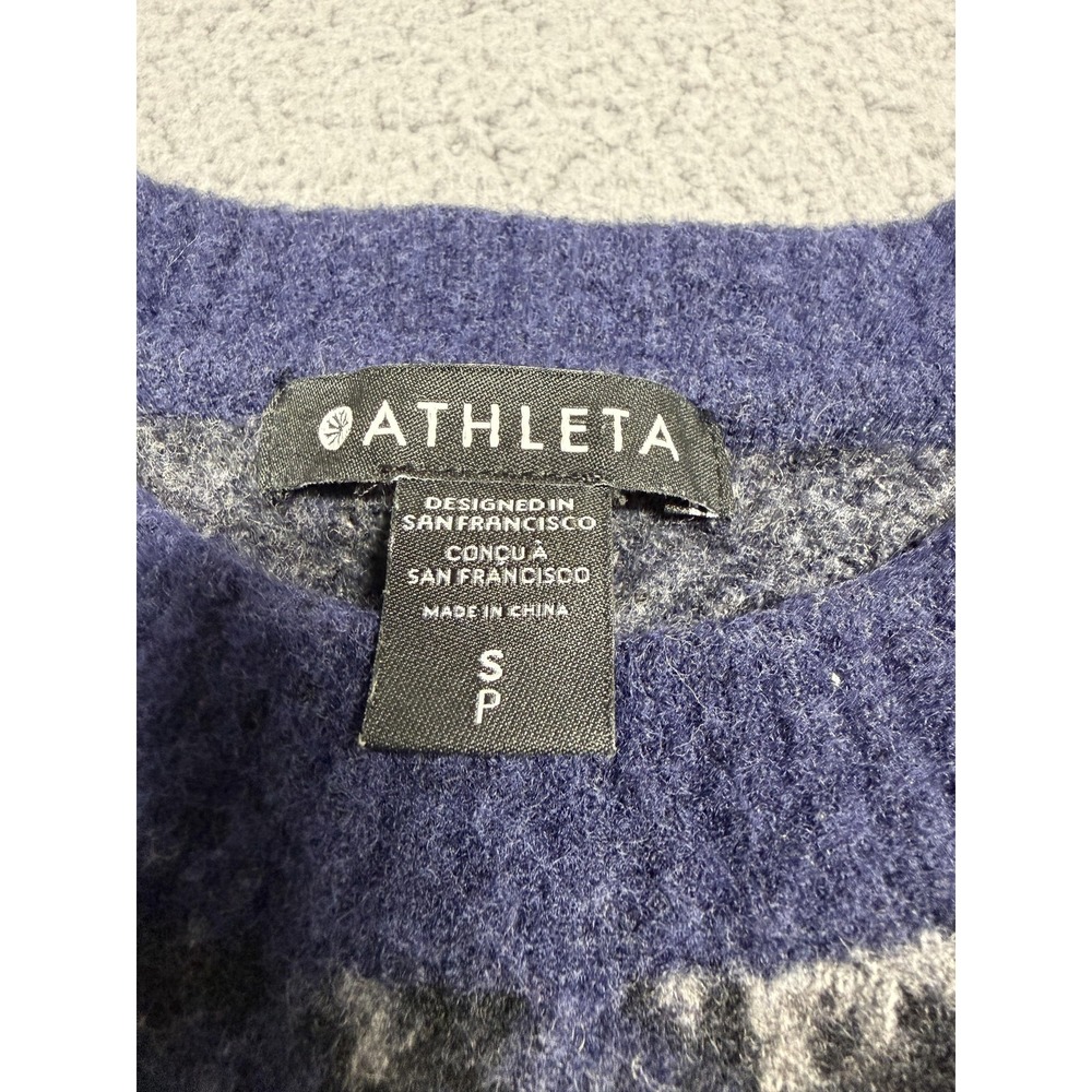 Athleta Sweater Womens Small Petite Blue Hawthorn Crew Merino Wool Leopard - Picture 2 of 7